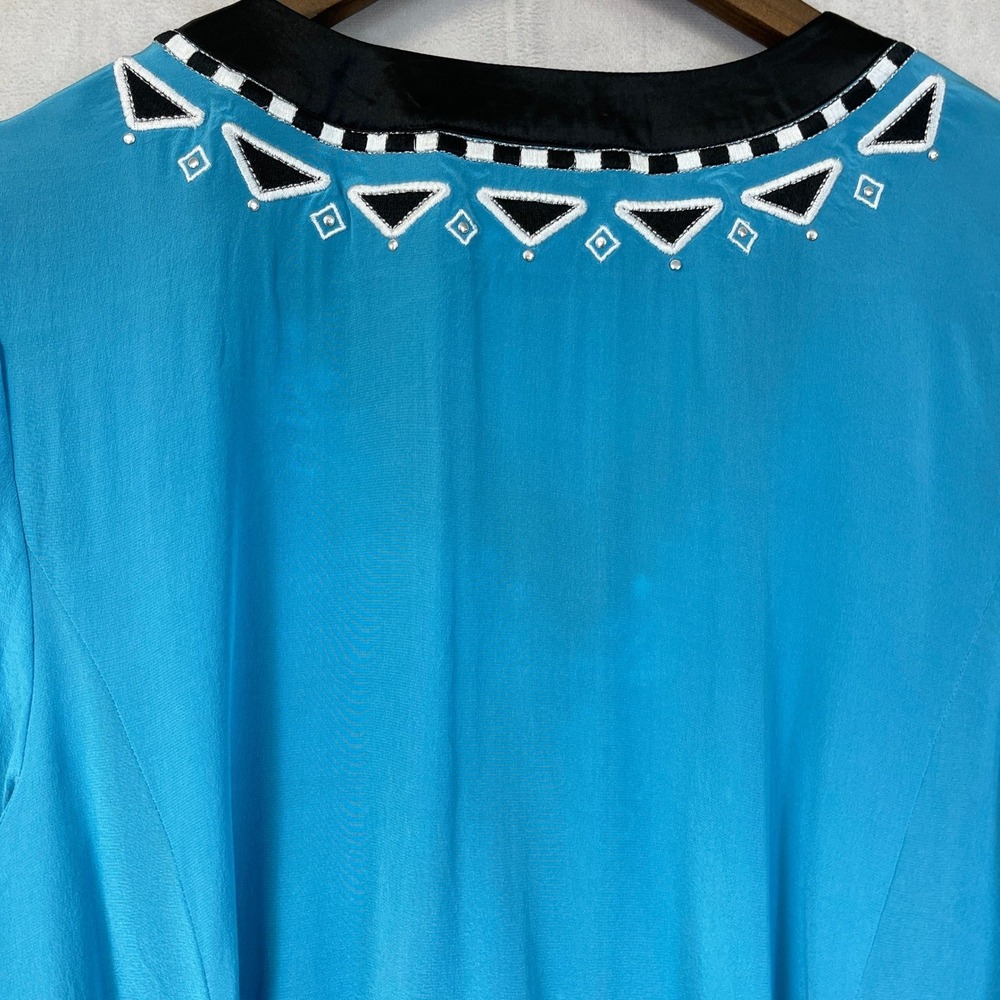 Vintage Bob Mackie Silk Tunic Top Women Large Embroidered Boho Global Artsy Chic - Picture 6 of 12